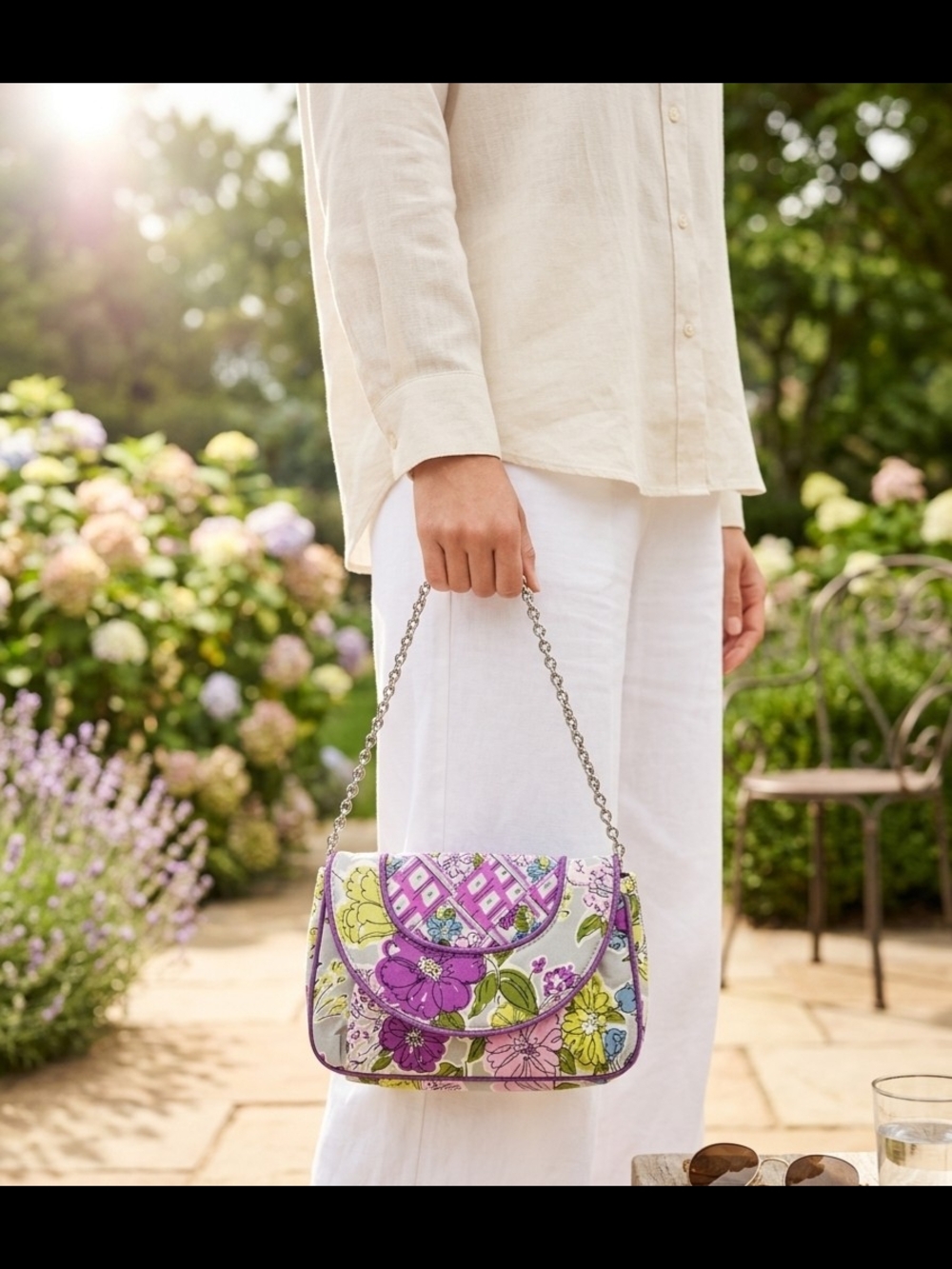 Floral Quilted Crossbody Bag in Purple and Green - Picture 2 of 6